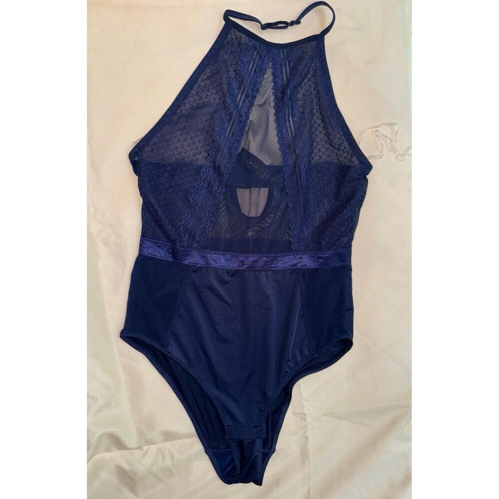 Yandy sheer navy blue halter bodysuit suze medium‎